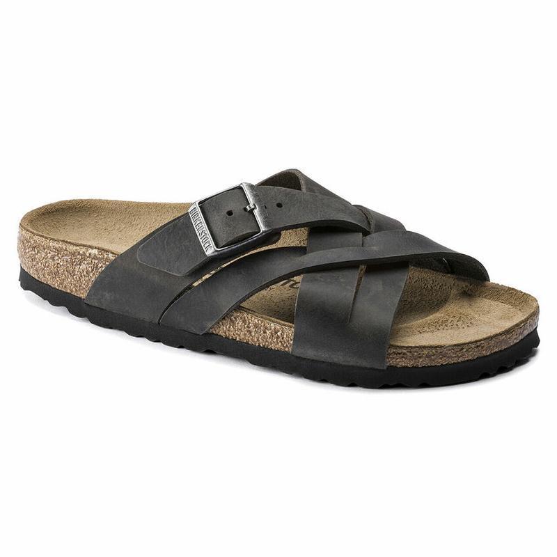 Birkenstock Lugano Oiled Læder Sandaler Herre Sort | DK 221MQZ